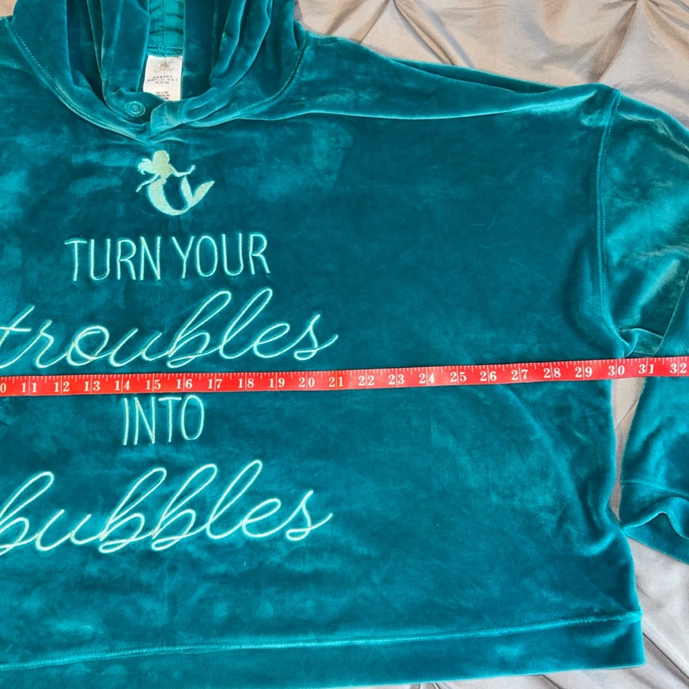 Disney Ariel Little Mermaid Troubles Into Bubbles Teal Crop Velour Hoodie 2XL - Picture 4 of 6